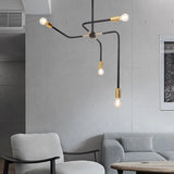 Postmodern Metal Hanging Chandelier With Curved Arms - Black Bare Bulbs Ideal For Living Room
