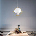 Postmodern Metal Pendant Lighting - Rollover Quart-Sphere: Single Restaurant Hanging Light White