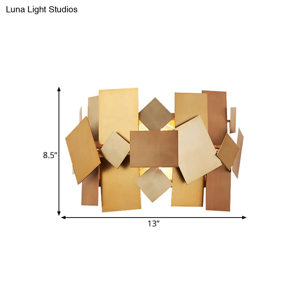 Postmodern Metal Stacked Panel Sconce Light Fixture - 1 Gold Finish Wall Lamp For Living Room
