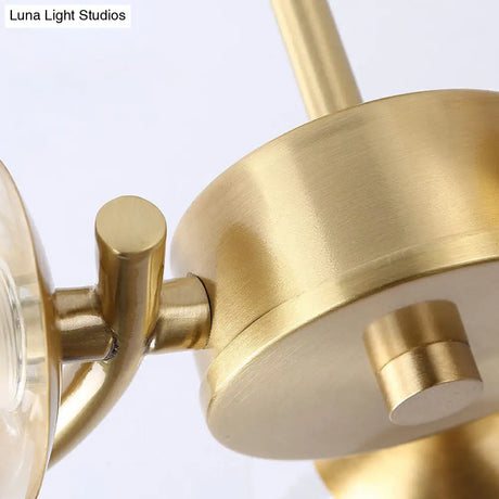 Postmodern Metallic Ceiling Lamp With Antiqued Gold Swirls Clear & White Glass Shade