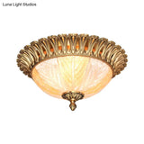 Postmodern Ridged Crystal Flush Mount Brass Ceiling Lamp For Bedroom - 3 Heads