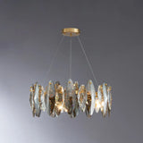 Postmodern Smoke Grey Glass Leaf Suspension Lamp Gold Restaurant Island Light / 16