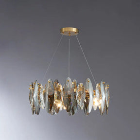 Postmodern Smoke Grey Glass Leaf Suspension Lamp Gold Restaurant Island Light / 16