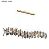 Postmodern Smoke Grey Glass Leaf Suspension Lamp Gold Restaurant Island Light