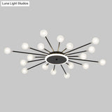 Postmodern Starburst Flushmount Lighting - Frosted Glass 18-Light Ceiling Light Black/Gold