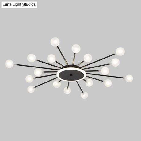 Postmodern Starburst Flushmount Lighting - Frosted Glass 18-Light Ceiling Light Black/Gold