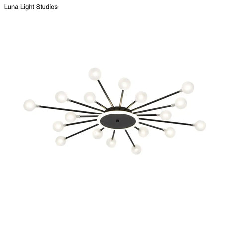 Postmodern Starburst Flushmount Lighting - Frosted Glass 18-Light Ceiling Light Black/Gold