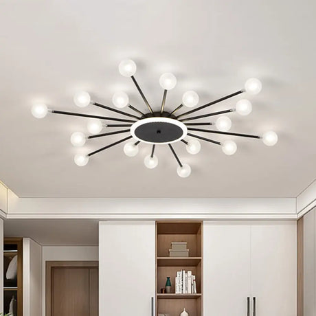 Postmodern Starburst Flushmount Lighting - Frosted Glass 18-Light Ceiling Light Black/Gold Black