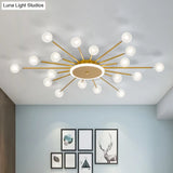 Postmodern Starburst Flushmount Lighting - Frosted Glass 18-Light Ceiling Light Black/Gold