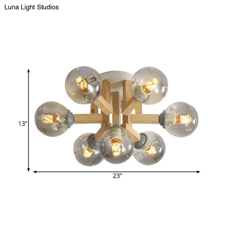 Postmodern Starburst Semi Mount 7-Light Bedroom Flush Ceiling Light With Smoke Grey Glass Shade
