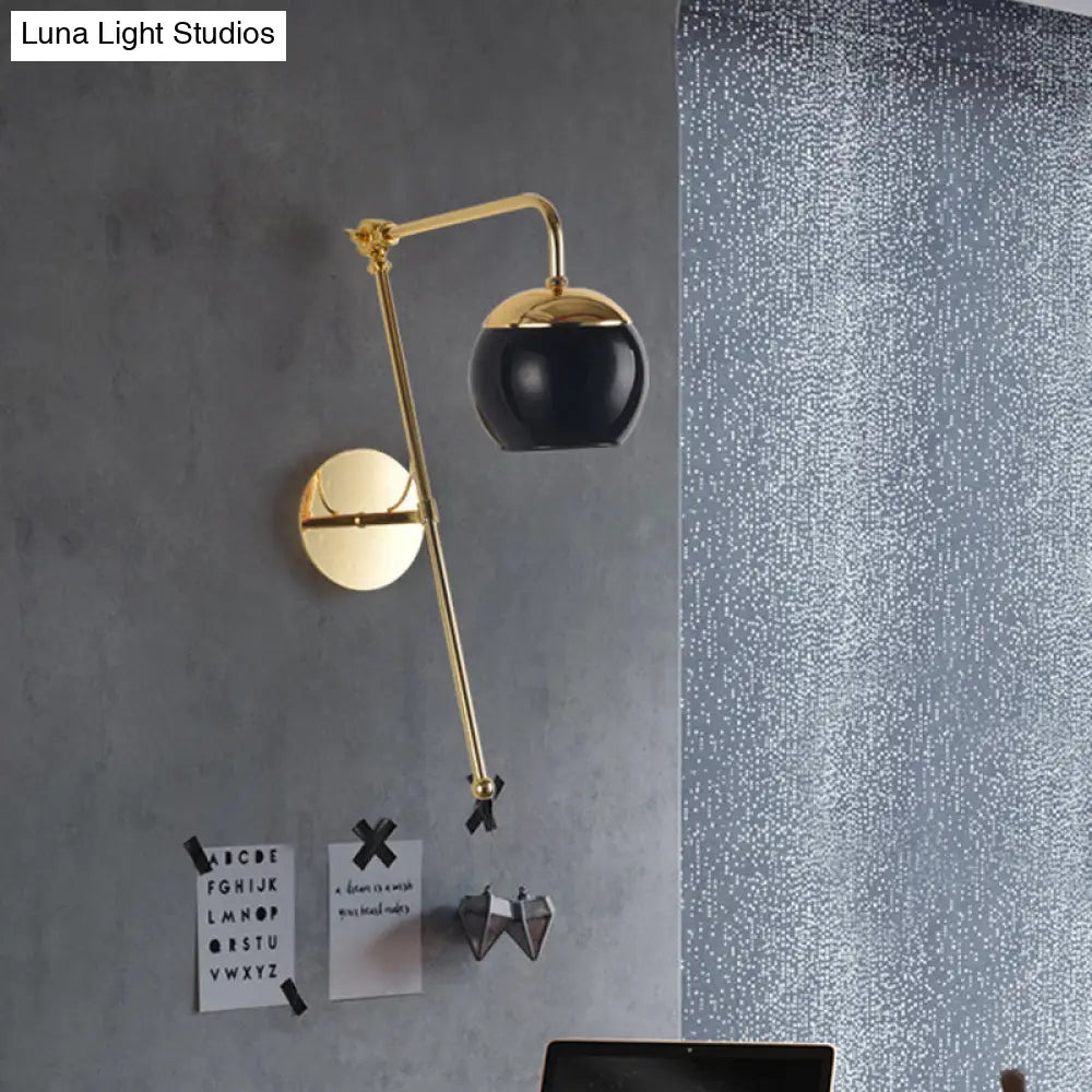 Postmodern Swing Arm Wall Sconce Light With Clear Glass Shade In Black/Gold