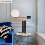 Postmodern Table Stand Light With Black/White Lever Marble Base And Milk Glass Shade - 1 Bulb Night