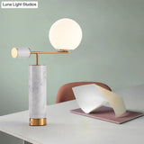 Postmodern Table Stand Light With Black/White Lever Marble Base And Milk Glass Shade - 1 Bulb Night