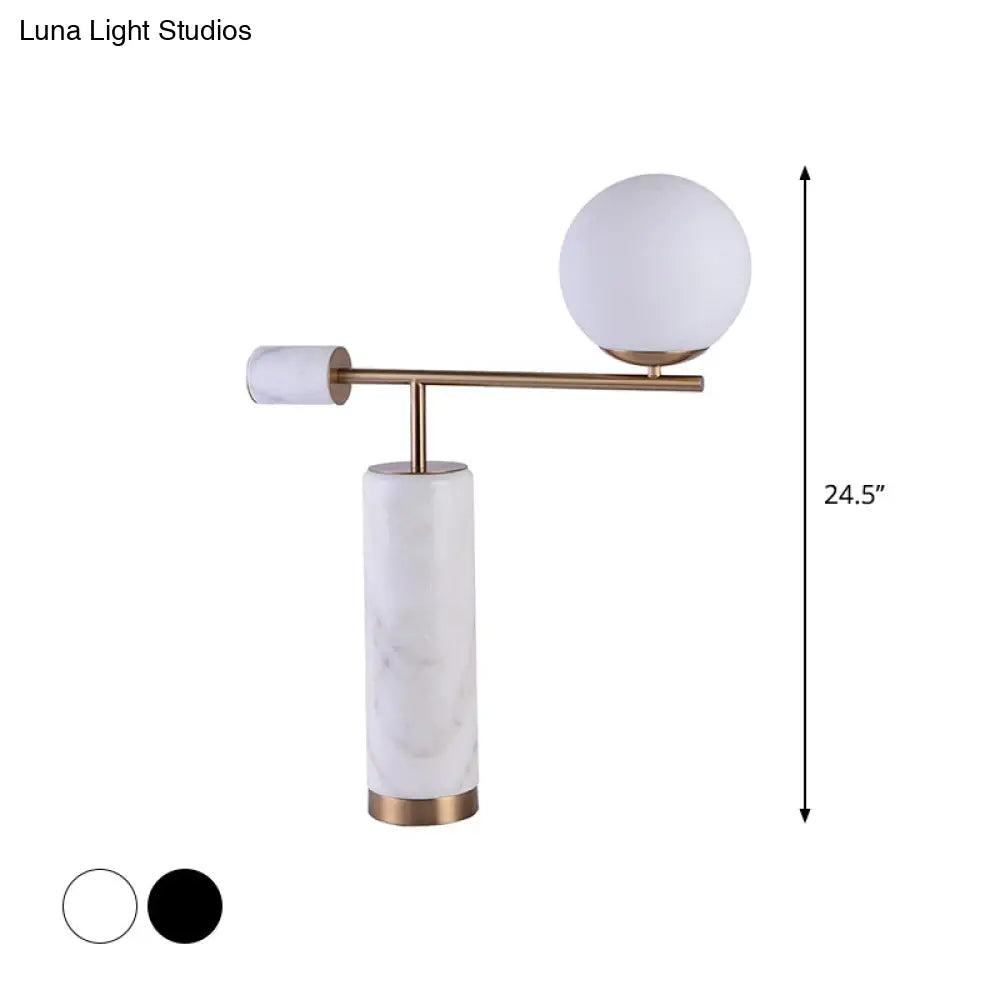 Postmodern Table Stand Light With Black/White Lever Marble Base And Milk Glass Shade - 1 Bulb Night