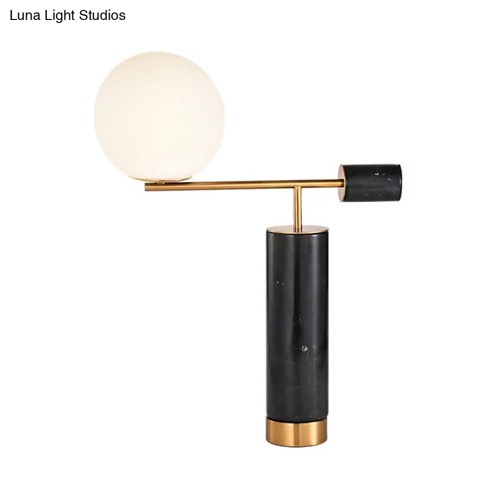 Postmodern Table Stand Light With Black/White Lever Marble Base And Milk Glass Shade - 1 Bulb Night