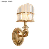 Postmodern Tri-Sided Crystal Rod Wall Light In Gold - Half-Shade 1 Head Mounted Lamp