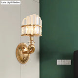 Postmodern Tri-Sided Crystal Rod Wall Light In Gold - Half-Shade 1 Head Mounted Lamp