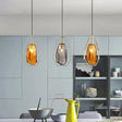 Postmodernist 1-Light Brass Pendant Lamp With Amber/Smoke Grey Glass And Heptagon Frame Amber