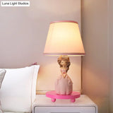 Princess Design Fabric Conical Table Lamp - Pink Nightstand Light With Cartoon Charm 1-Bulb