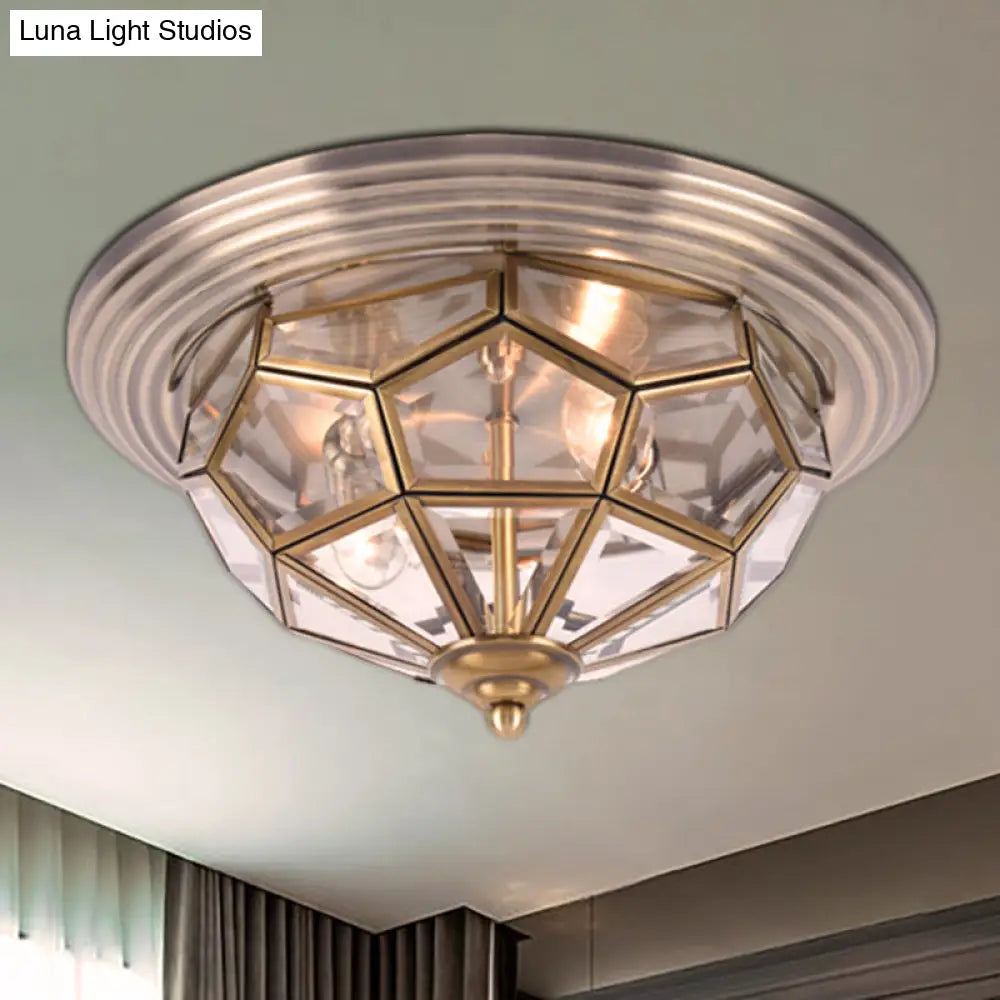 Prism Bedroom Flush Mount Light Clear Beveled Glass Brass Finish 14’/18’ 2/3 Bulbs