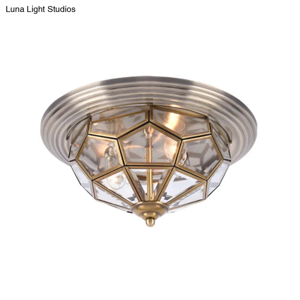 Prism Bedroom Flush Mount Light Clear Beveled Glass Brass Finish 14’/18’ 2/3 Bulbs