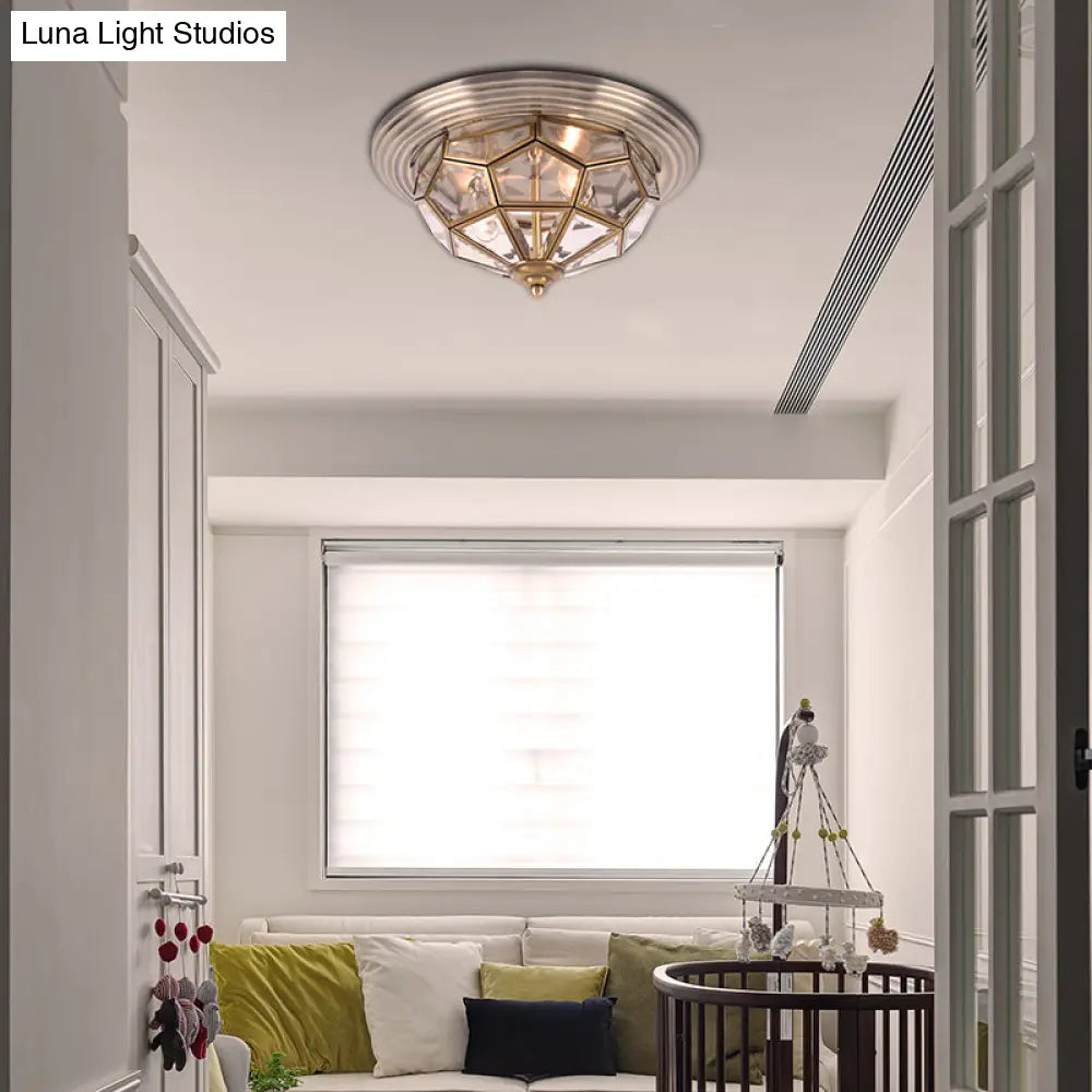 Prism Bedroom Flush Mount Light Clear Beveled Glass Brass Finish 14’/18’ 2/3 Bulbs
