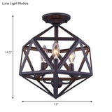Prism Cage Metallic Semi Flush Light - Industrial Style 3 Bulb Ceiling Lamp Bronze Finish