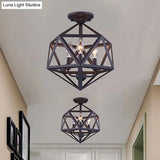 Prism Cage Metallic Semi Flush Light - Industrial Style 3 Bulb Ceiling Lamp Bronze Finish