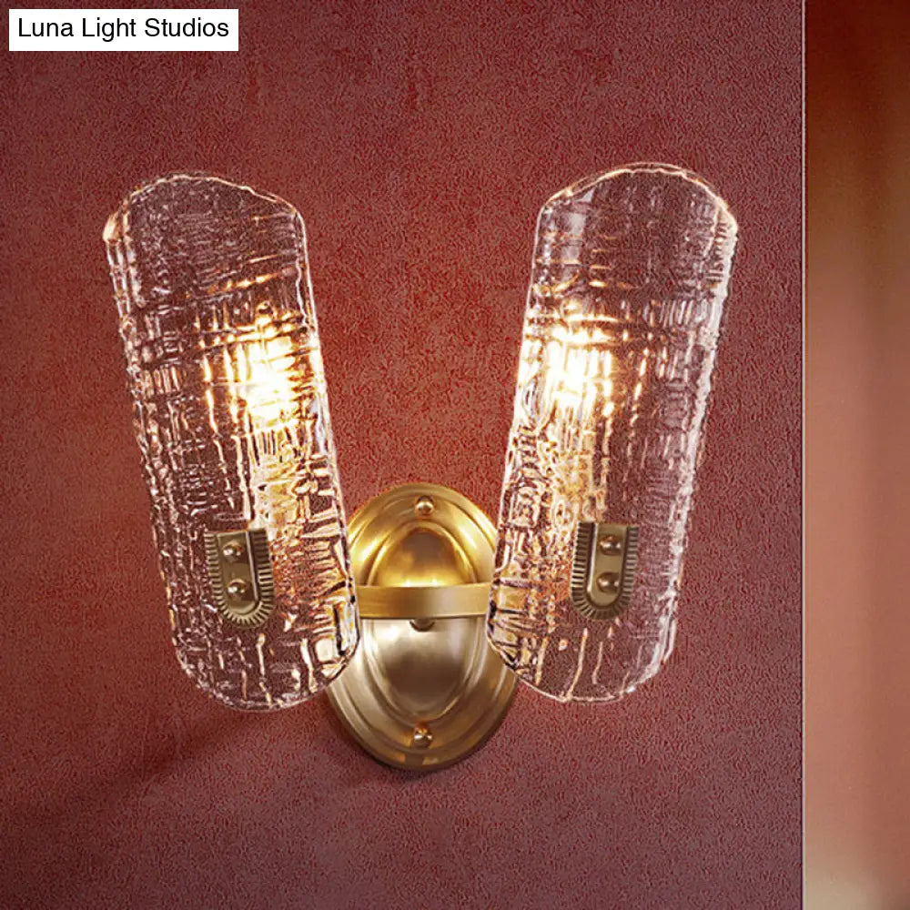 Prism Crystal Wall Sconce With 1/2 Lights - Brass Mount For Corridors