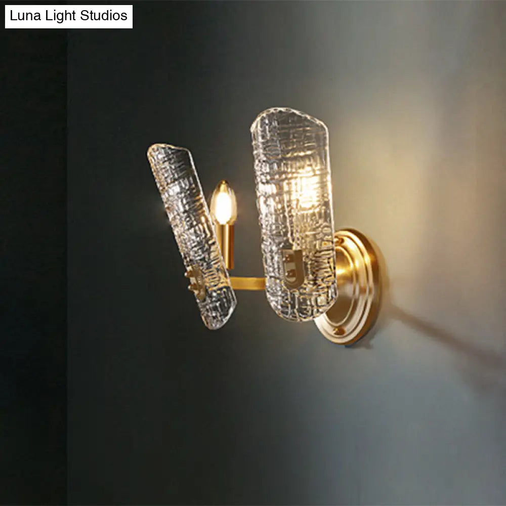 Prism Crystal Wall Sconce With 1/2 Lights - Brass Mount For Corridors