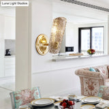 Prism Crystal Wall Sconce With 1/2 Lights - Brass Mount For Corridors