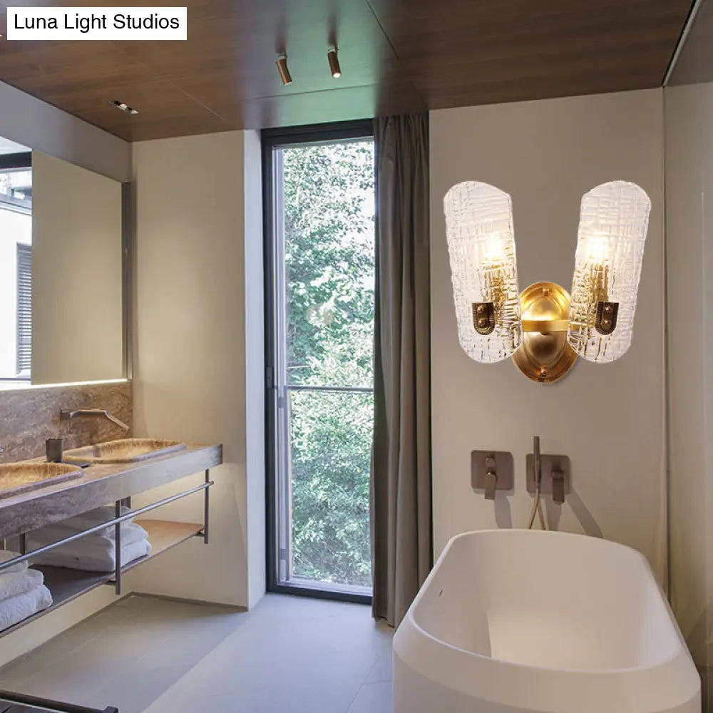 Prism Crystal Wall Sconce With 1/2 Lights - Brass Mount For Corridors