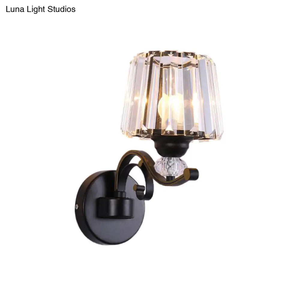 Prismatic Crystal Cone Wall Lamp: 1/2-Bulb Traditional Light For Living Room In Black