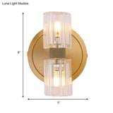 Prismatic Crystal Cylinder Wall Sconce Light - Postmodern 2 Lights Brass Up And Down Mount