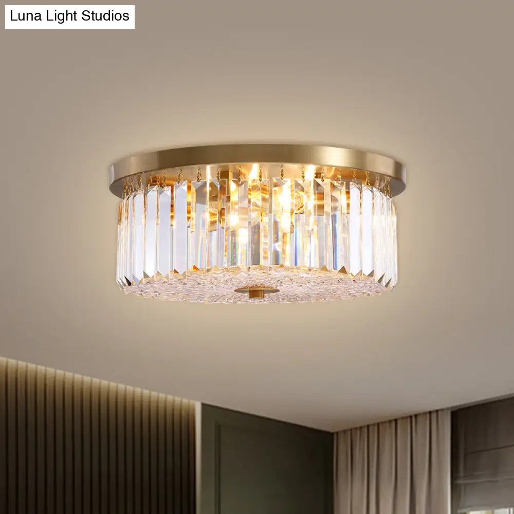 Prismatic Crystal Flushmount Ceiling Light – 4 - Light Drum Shaped Design