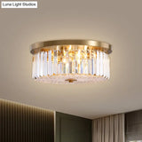 Prismatic Crystal Flushmount Ceiling Light – 4 - Light Drum Shaped Design
