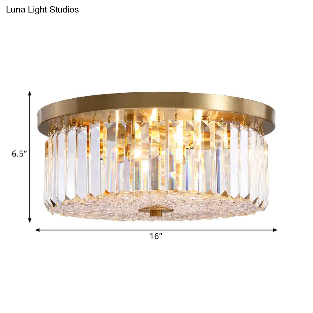 Prismatic Crystal Flushmount Ceiling Light – 4 - Light Drum Shaped Design