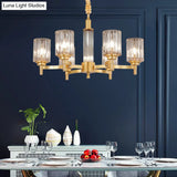 Prismatic Crystal Glass Brass Chandelier: Minimalistic Cylindrical Suspension Light For Restaurants