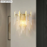 Prismatic Crystal Leaf Wall Sconce - Minimalist Gold Light Fixture (2 Lights)