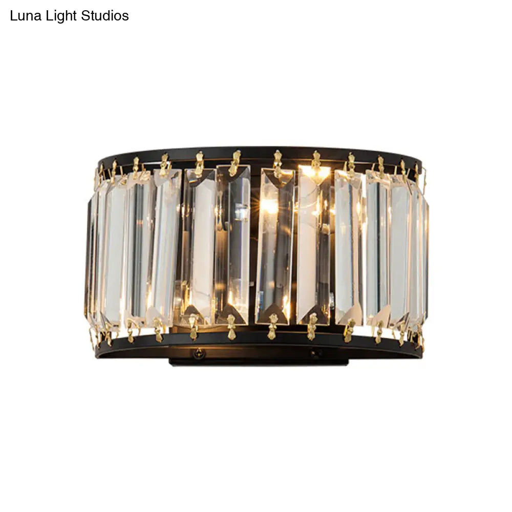 Prismatic Crystal Wall Sconce - 2-Bulb Minimalist Half-Round Design For Living Room