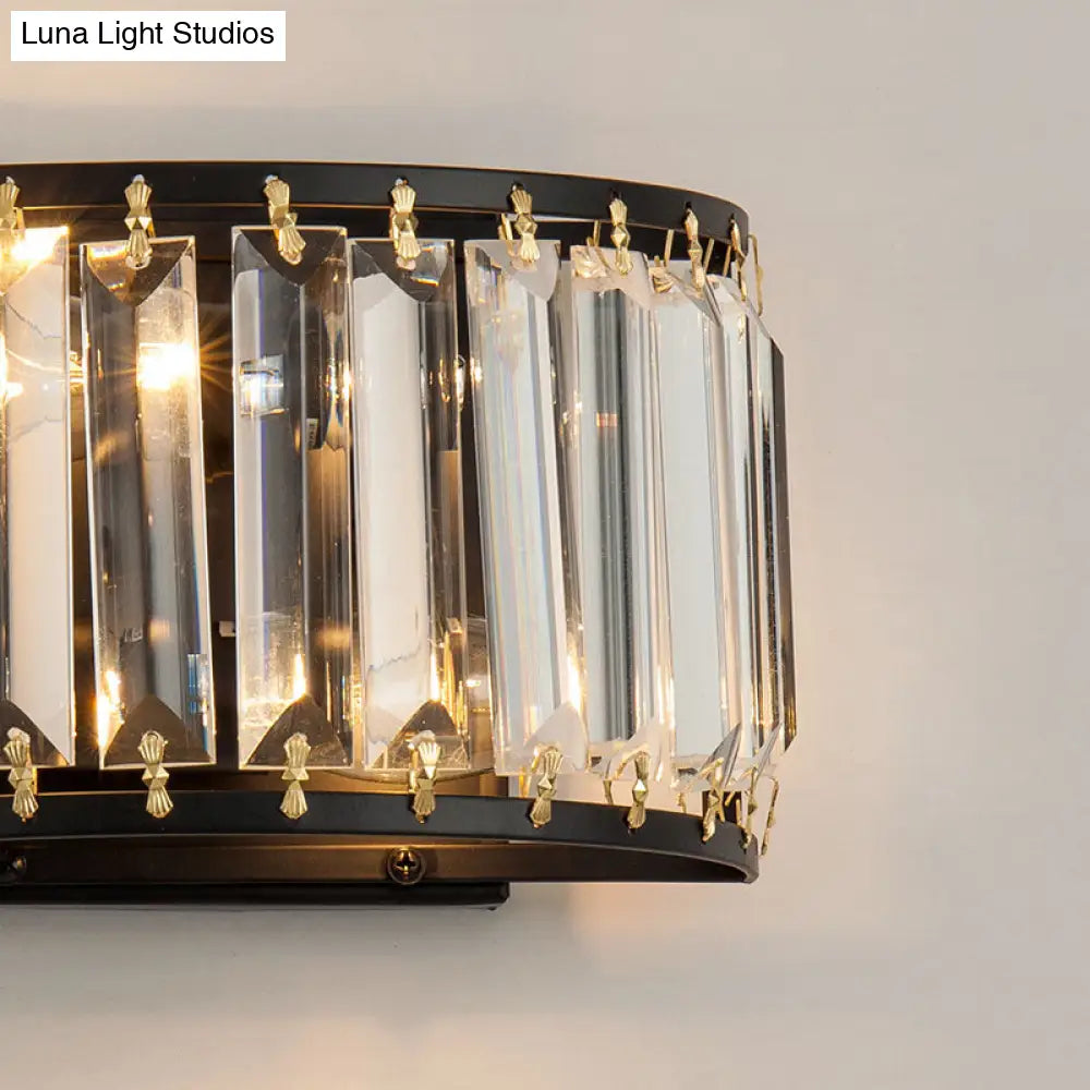 Prismatic Crystal Wall Sconce - 2-Bulb Minimalist Half-Round Design For Living Room