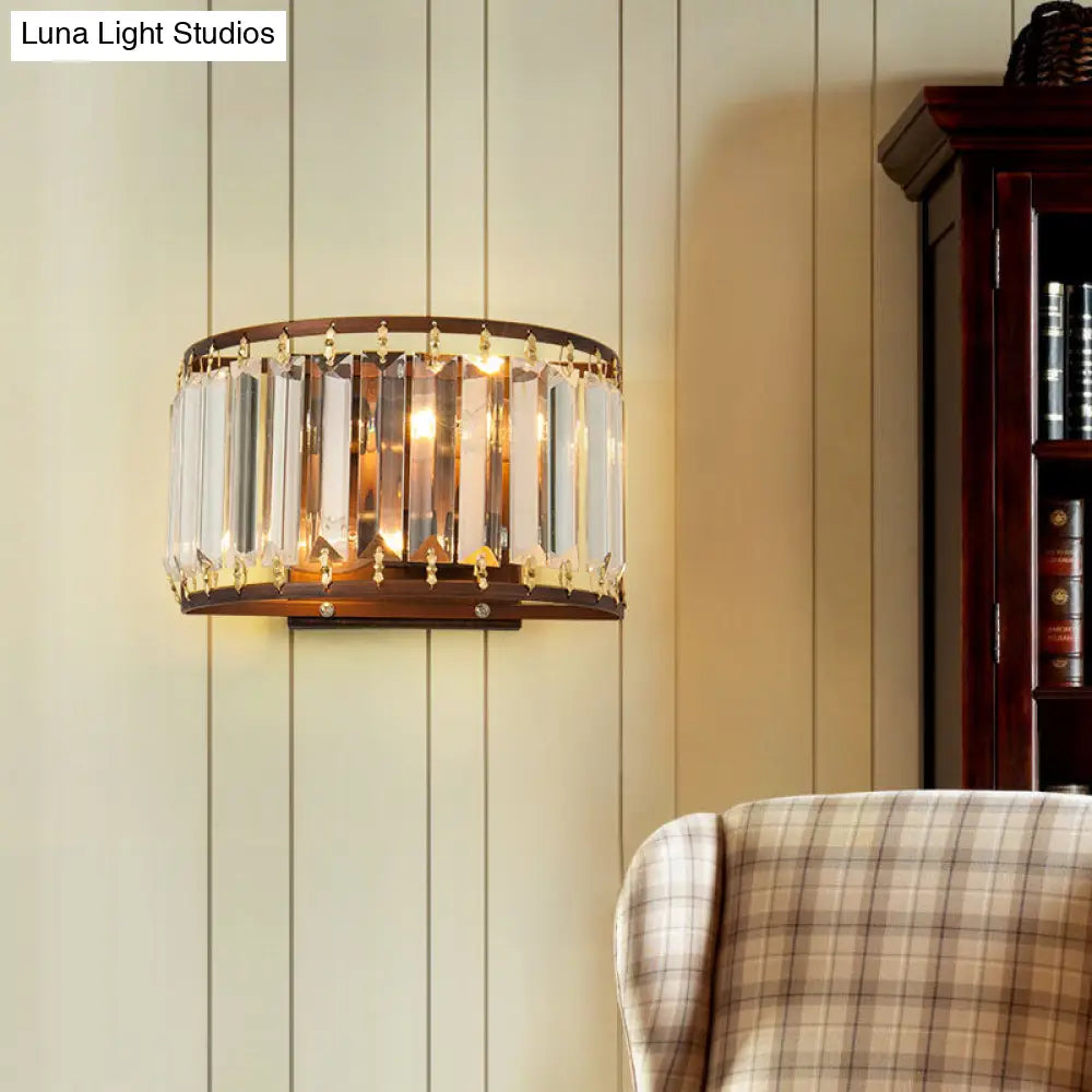 Prismatic Crystal Wall Sconce - 2-Bulb Minimalist Half-Round Design For Living Room