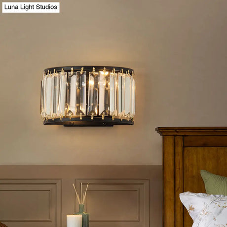 Prismatic Crystal Wall Sconce - 2-Bulb Minimalist Half-Round Design For Living Room