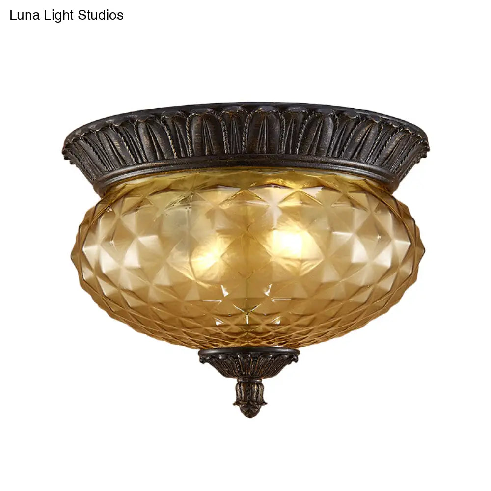 Prismatic Glass Black Flush Mount Lamp With Urn - Shaped And Teardrop Design - 8’/12.5’ Width 2