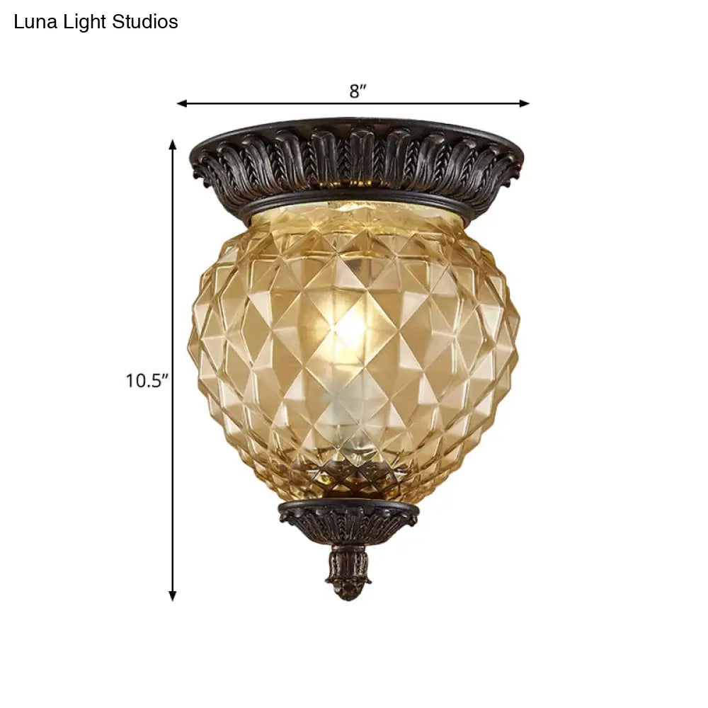 Prismatic Glass Black Flush Mount Lamp With Urn - Shaped And Teardrop Design - 8’/12.5’ Width 2