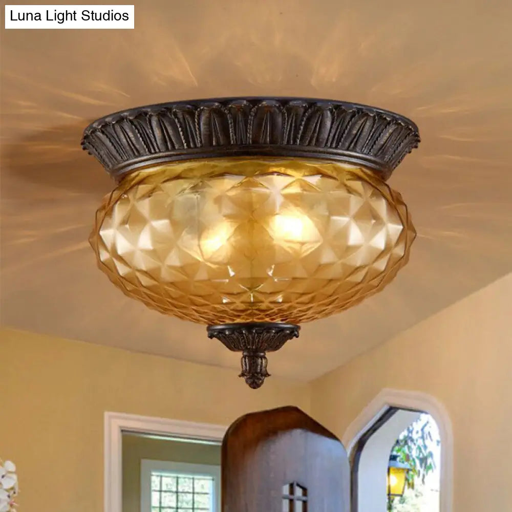 Prismatic Glass Black Flush Mount Lamp With Urn - Shaped And Teardrop Design - 8’/12.5’ Width 2
