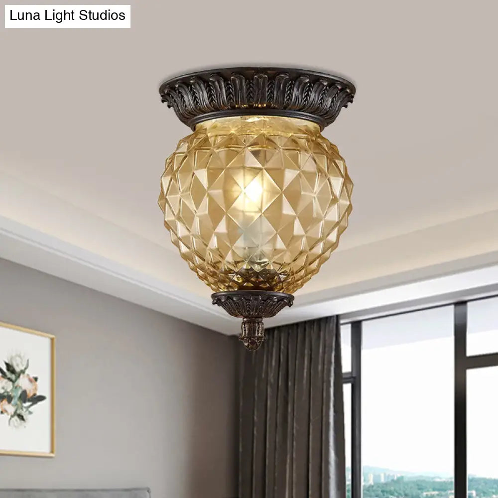 Prismatic Glass Black Flush Mount Lamp With Urn - Shaped And Teardrop Design - 8’/12.5’ Width 2