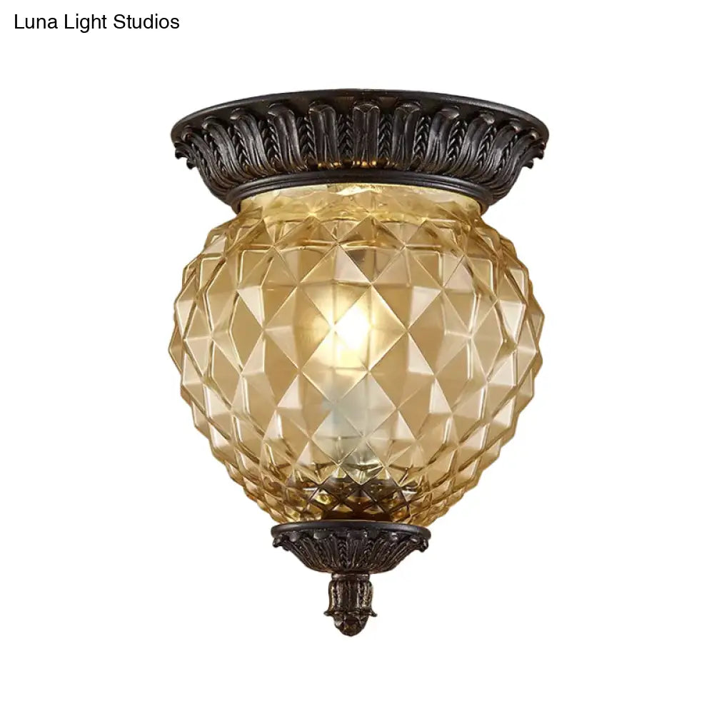 Prismatic Glass Black Flush Mount Lamp With Urn - Shaped And Teardrop Design - 8’/12.5’ Width 2