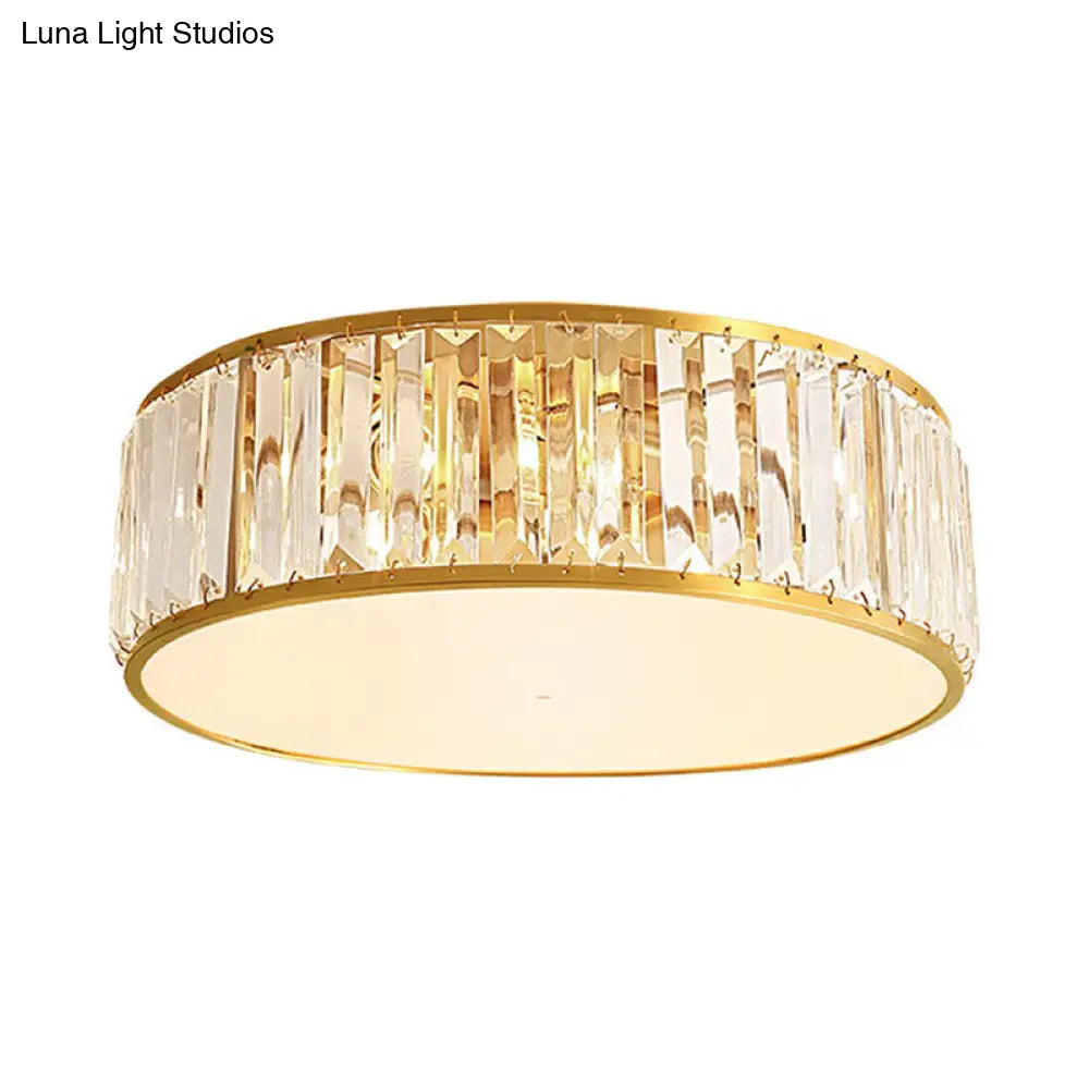 Prismatic Optic Crystal Ceiling Lamp: Simple Drum Shape Clear Flush Mount Lighting For Bedrooms