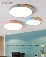 Nordic Wooden Ceiling Lamp Dimmable Led Lights Round 30-60 Size Diameter Ultra-Thin 5 Cm High 7